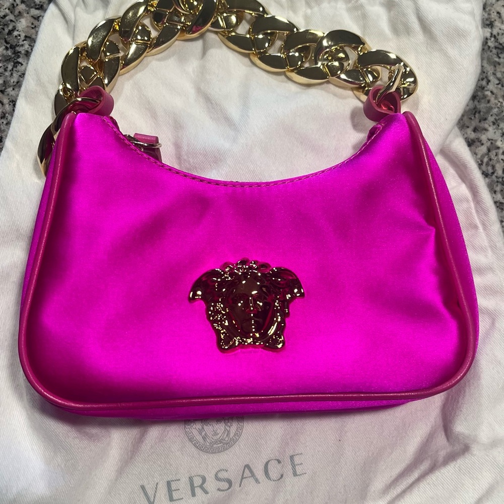 **SOLD**NWOT Versace Satin Pink Shoulder Bag with Gold Chain